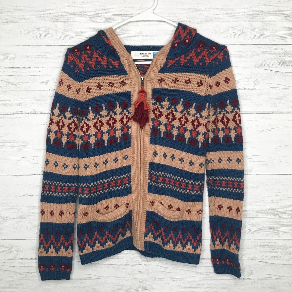 Sparrow Blue Beige Aztec Nordic Knit Hoodie